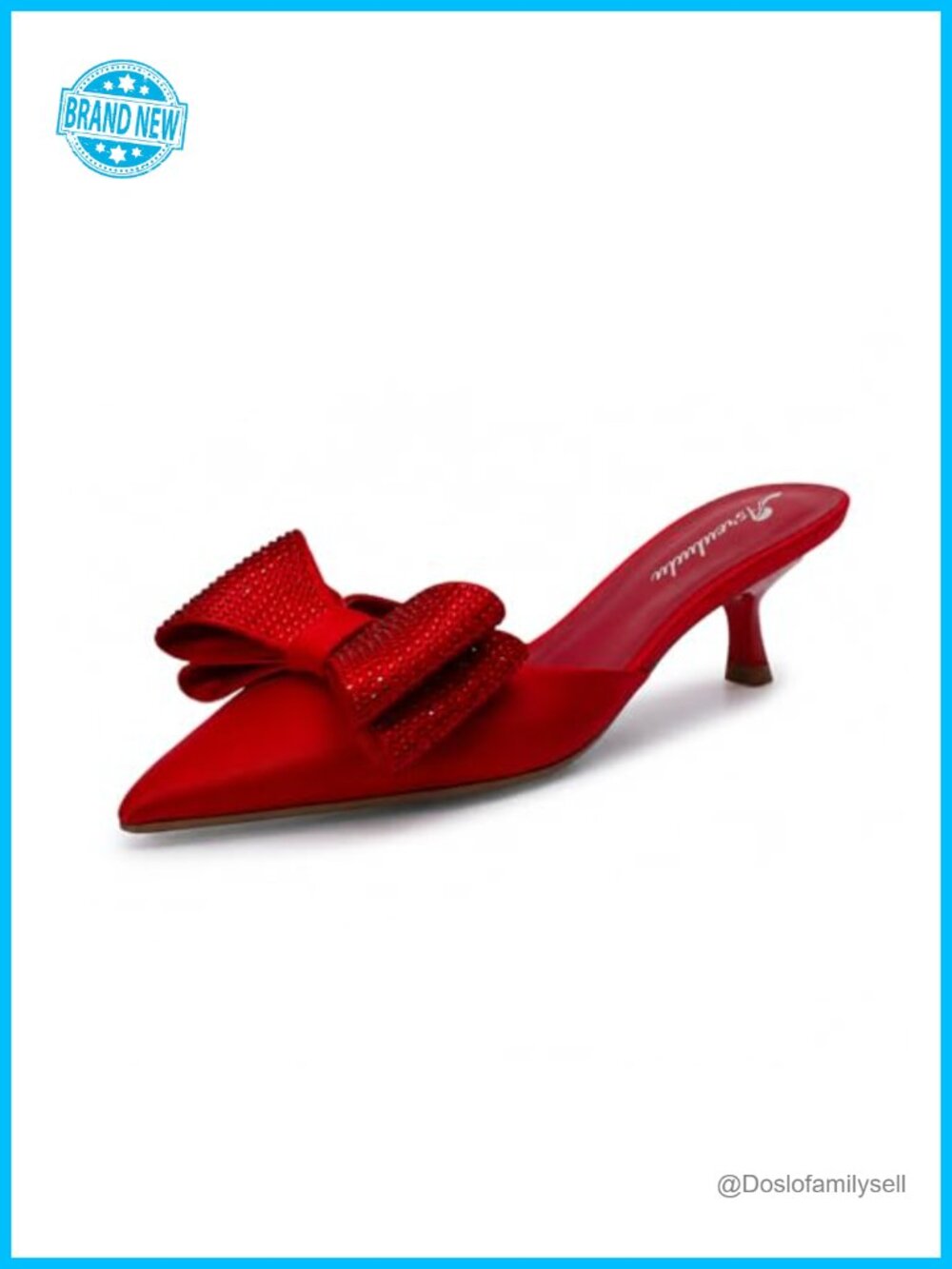 Pointed Toe Kitten Heel Mules Rhinestone Bow Slip-On Sandals for Parties